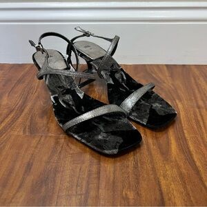 NWT Zara High Heeled Velvet Drawing Sandals Silver size 8